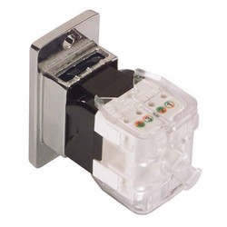 6类免工具Keystone插座，RJ45 EIA568A/B，带安装法兰套件，黑色的图片