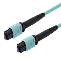 MPO w/o pins to MPO w/o pins, 24 Fiber Round, OM4 100G 50/125 Multimode, LSZH Jacket, Aqua, 1.0m的图片