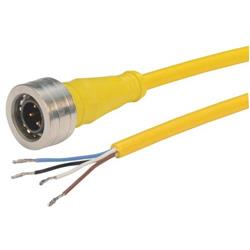 Brad® Ultra-Lock® M12线缆，4针，A编码，IP69K级，公头/预剥线，22AWG，PVC，黄，2米的图片