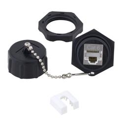6类IP67级RJ45/110穿壁式面板安装耦合器，屏蔽，直插式，PoE+，带防尘帽的图片
